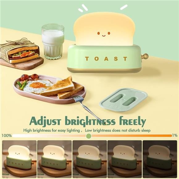 Toaster lamp Rechargeable Smile Face Toast Bread Cute toaster Shape room decor - Picture 3 of 5